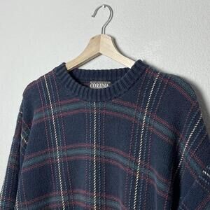 cortina italia navy blue plaid grandpa sweater